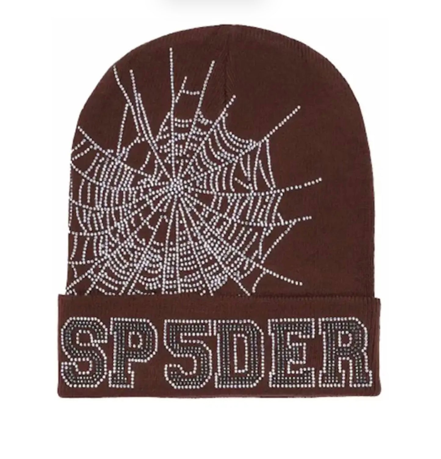 Sp5der Web Rhinestone Beanie Brown