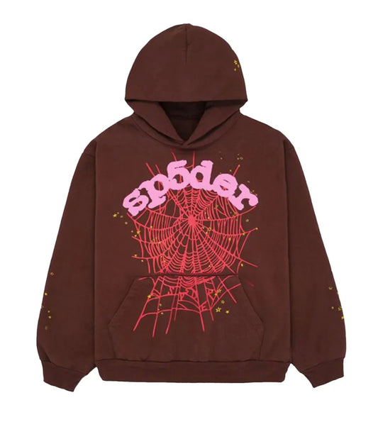 Sp5der Web Logo Hoodie Brown
